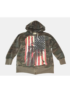Vintage Y2K Ralph Lauren Denim & Supply Camo American Flag Zip Hoodie Sz S EUC